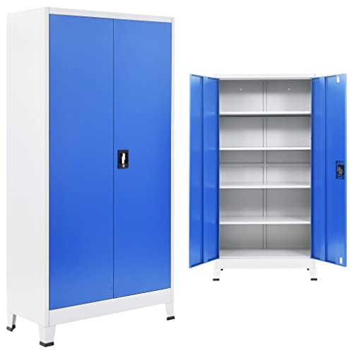 THOYTOUI Office Cabinet Garage Tool Storage Locker Metal 35.4"x15.7"x70.9" Gray Blue