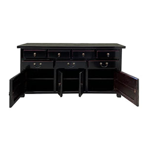 orientliving Chinese Black Lacquer 7 Drawers Sideboard Buffet Cabinet