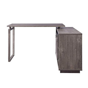 Knocbel Farmhouse L-Shaped Computer Desk with Sliding Barn Door Storage Cabinet, Home Office Workstation Writing Table, 56" L x 51" W x 30" H (Gray Washed)