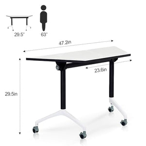 Lenyedr Conference Room Table, Trapezoidal Splicing Office Meeting Table, Foldable 47.2 x 23.6 x 29.5in, Rolling with Caster Wheels - 8 Pack