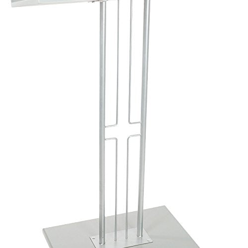Source One Silver & Black Floor Podium Premium Steel with Wood Base, Slanted Top with Lip 45.5″ Tall (Silver)
