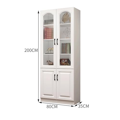 GLigeT Glass Door Bookshelf Storage Locker White Floor Rack Bookcase