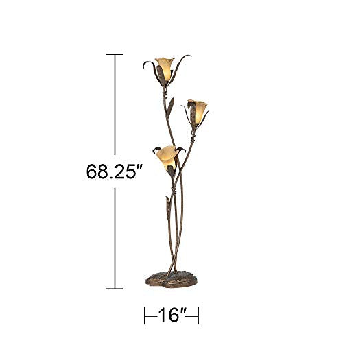 Artistic Floor Lamp Bronze and Gold Lily Shaped Amber Glass Flower Lights for Living Room Bedroom Uplight - Franklin Iron Works