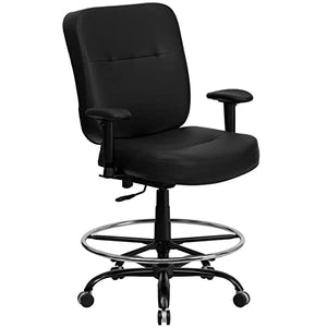 Offex Big & Tall 400 lb. Rated Black LeatherSoft Drafting Chair with Adjustable Arms
