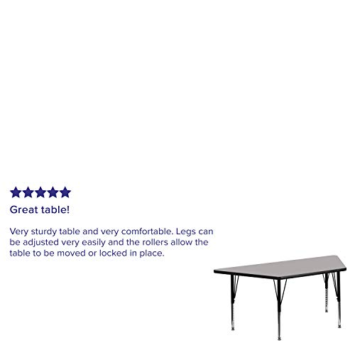 Flash Furniture 25''W x 45''L Trapezoid Grey HP Laminate Activity Table - Height Adjustable Short Legs