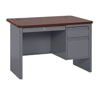 Sandusky Lee SP704830-CMH 700 Series Single Pedestal Heavy Duty Teachers Desk, 30" Length x 29.50" Height x 48" Width, Charcoal Base with Mahogany Top