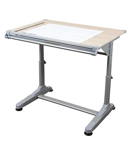 S Stand Up Desk Store Adjustable Height and Angle Drafting Table Drawing Desk (Silver Frame/Birch Top, 40" W X 26" D)