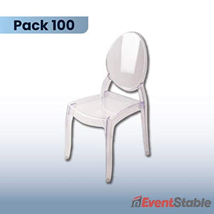 EventStable Clear Sofia Stacking Chairs - UV Protected Armless Commercial Dining Chairs - 100 Pack