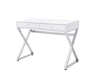 Knocbel Console Table Industrial Computer Desk with Storage Drawers, Built-in USB Port and Socket, Home Office Workstation Writing Table with X-Shaped Metal Base 42"L x 19"W x 31"H(White and Chrome)