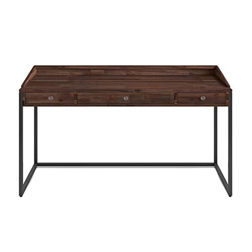 SIMPLIHOME Ralston SOLID WOOD and Metal Modern Industrial 60 inch Wide Home Office Desk, Writing Table, Workstation, Study Table Furniture in Distressed Charcoal Brown with 2 Drawerss