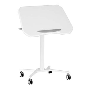 Techni Mobili White Sit to Stand Mobile Laptop Computer Stand with Height Adjustable and Tiltable Tabletop