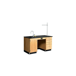 Diversified Woodcrafts Classroom Science Desk with Sink and Cabinet, 60" W x 30" D x 36" H, Solid Oak Base, Epoxy Resin Top, Made in USA