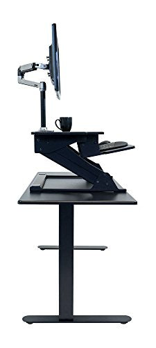 iMovR ZipLift+ 42" Standing Desk Converter with Ergonomic Tilting Keyboard Tray in Black with EverMat Portable Standing Mat