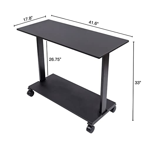 Stand Up Desk Store Two Level Rolling Printer Stand/Desk Shelf | Increase Usable Desk Space While Making Room for a Printer and Supplies (42", Black)