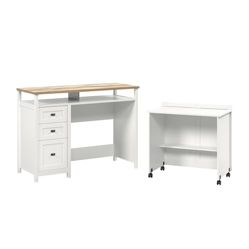 Sauder Cottage Road White Finish Credenza Desk, L: 53.15" x W: 21.81" x H: 39.02