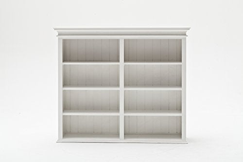 NovaSolo Halifax Pure White Mahogany Wood Hutch Bookcase With Storage And 2 Drawers