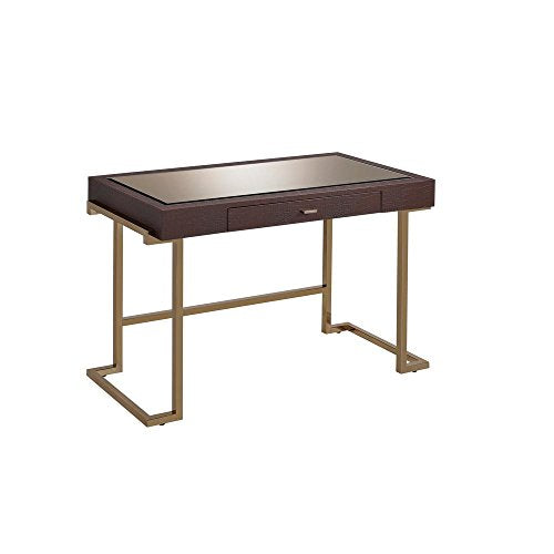 Major-Q Modern Home Office Furniture Espresso PU & Champagne Writing Desk with Drawer (7092336)