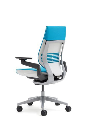 Steelcase Gesture Office Chair - Cogent Connect Tangerine Upholstered Wrapped Back Black Frame Medium Seat Black Seat/Back/Arms Hard Floor Caster Wheels