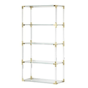 Fabulaxe Modern Acrylic Gold Metal 4 Shelf Etagere Bookcase with Glass Shelves