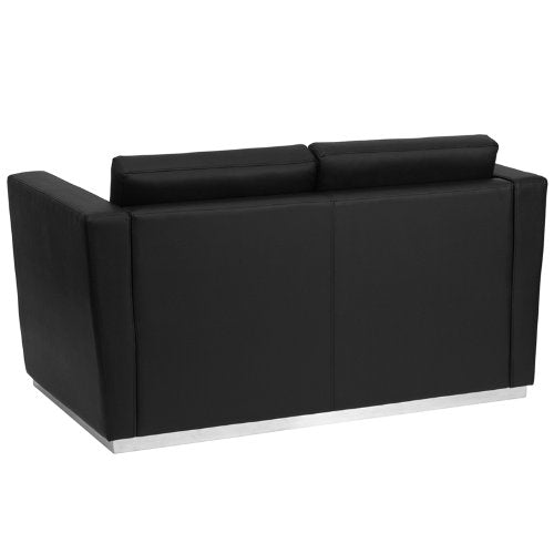 Flash Furniture HERCULES Trinity Series Contemporary Black Leather Loveseat with Stainless Steel Base