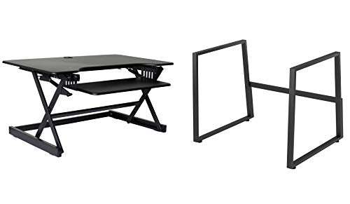 Rocelco 40" Large Height Adjustable Standing Desk BUNDLE - Quick Sit Stand Up Dual Monitor Riser - Tall Gas Spring Assist Computer Workstation - Retractable Keyboard Tray - Black (R DADRB-40-FS2)