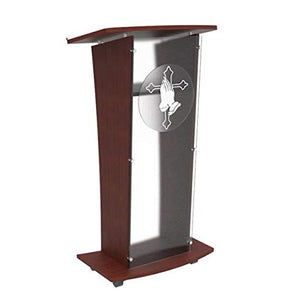 FixtureDisplays Wood Podium with Frost Acrylic Front Panel, 46" Tall Pulpit Lectern - Pray Hand Decor | Easy Assembly Required 1803-5-FROST