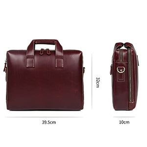 YZBMH Leather Briefcase Shoulder Bag Laptop BusinessHigh capacity manLeather Briefcase (Color : A, Size : 39.5x32cm)