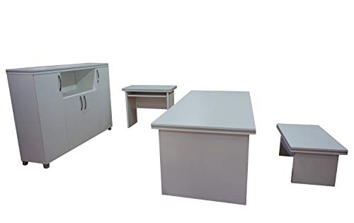 Casa Mare Modern New Star 5 Piece Office Furniture Set | Office Desk | Home Office Furniture | White Office Furniture | White and Metalic Grey (71")