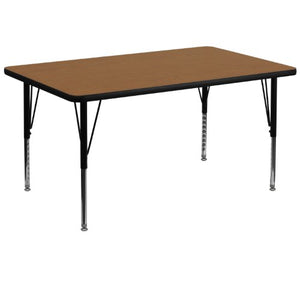Flash Furniture 36''W x 72''L Rectangular Oak Thermal Laminate Activity Table - Height Adjustable Short Legs