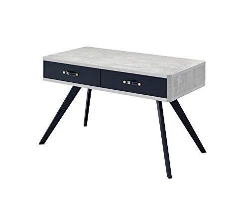 Knocbel Home Office Faux Concrete Desk Workstation Laptop Table with 2 Drawers & Wooden Tapered Legs, 47" L x 24" W x 30" H (Faux Concrete and Black)