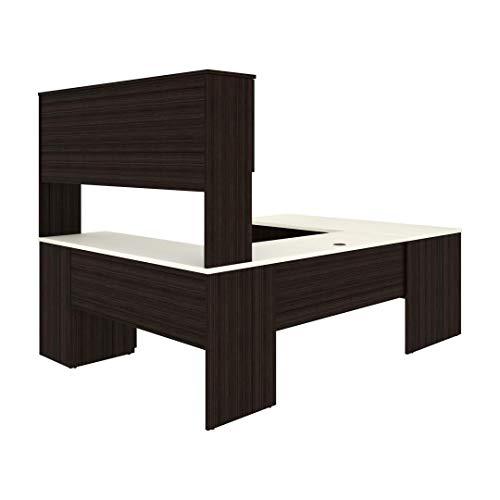 Bestar Ridgeley U-Shaped Executive Desk with Pedestal and Hutch 65W in White Chocolate