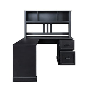 Generic Home Office Computer Desk with Hutch, Antiqued Black Finish