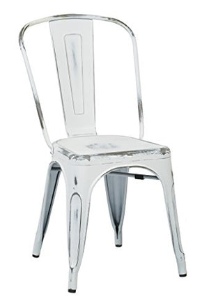 Office Star Bristow Metal Seat and Back Armless Chair, Antique White, 4-Pack