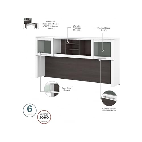 Bush Furniture Somerset 72W L Shaped Desk Set in White/Storm Gray