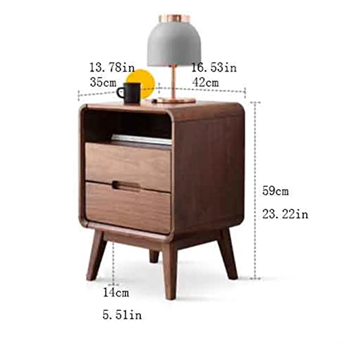 BinOxy Wooden Bedside Table Black Walnut Night Stand Storage Cabinet