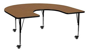 Flash Furniture Mobile 60''W x 66''L Horseshoe Oak Thermal Laminate Activity Table - Height Adjustable Short Legs