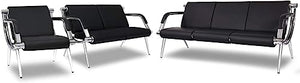 Kinsuite 3Pcs Office Reception Waiting Room 6-Seats Black PU Leather Sofa