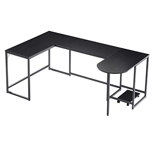 MYDENIMSKY U-Shaped Computer Desk, Industrial Corner Writing Desk with CPU Stand, Gaming Table Workstation Desk for Home Office Black