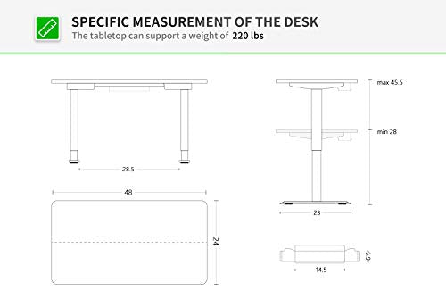 FAMISKY Dual Motor Adjustable Height Electric Standing Desk, 48 x 24 Inches Stand Up Home Office Desk with Splice Tabletop, Black Frame/Greige Top