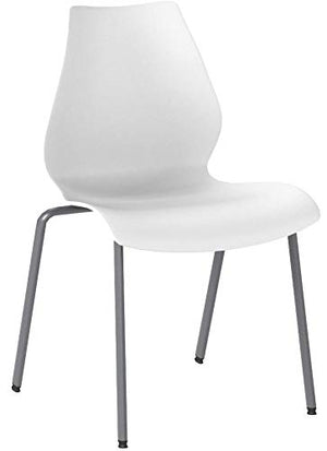 Flash Furniture Stack Chair 5 Pack - 770 lb. Capacity, White with Lumbar Support & Silver Frame