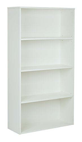 Pro-Line II / OSP Designs Prado 4-Shelf Bookcase with 3/4-Inch Shelves and 2 Adjustable/2 Fixed Shelves, 60-Inch, White