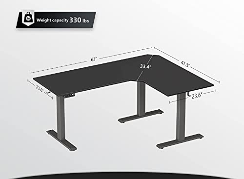 FEZIBO Triple Motor L-Shaped Electric Standing Desk, 63 inches Height Adjustable Stand Up Corner Desk, Sit Stand Workstation with Splice Board, Black Frame/Black Top