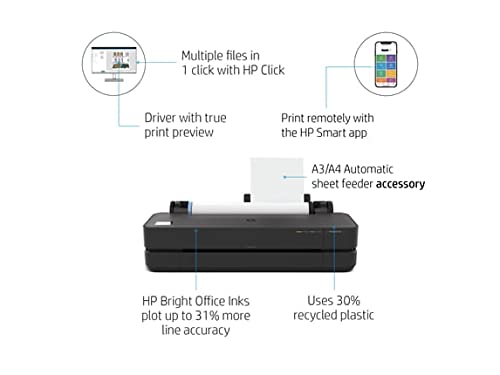 Hewlett Packard DesignJet T250 Large Format Compact Wireless Plotter Printer - 24", with Mobile Printing (5HB06A) + Surge Protector + Cable Ties + Ethernet Cable + Cleaning Kit