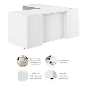 Bush Business Furniture Hampton Heights Executive L-Shaped Desk | 72W x 30D, White