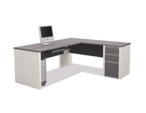 Bestar 93880-59 Connexion L Shaped Desk with Three Drawers, Slate/Sandstone
