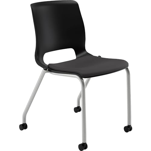 HON Motivate Seating Upholstered 4-Leg Stacking Chair, Black/Onyx/Platinum, 2/Carton