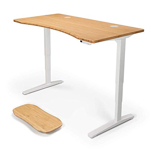 UPLIFT Desk V2 Bamboo Standing Desk with 1" Thick Carbonized Bamboo Curve Desktop, Height Adjustable Frame (White), Advanced Memory Keypad & Wire Grommets (White), Bamboo Motion-X Board (60" x 30")