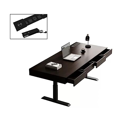 GRFIT Electric Lift Home Office Desk with Drawers - Light Luxury Style Solid Wood - Double Motor - Double Home Use - PC Desk (Color: B, Size: 140cm)