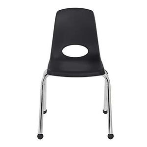 FDP 16" School Stack Chair, Stacking Student Seat with Chromed Steel Legs and Ball Glides; for in-Home Learning or Classroom - Black (6-Pack), 10367-BK