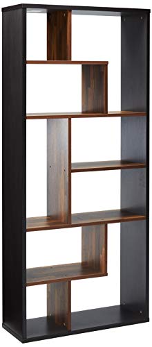 Major-Q 9092404 Modern Walnut and Espresso Finish Wooden Bookshelf with 6 Shelves and 8 Staggered Cubes